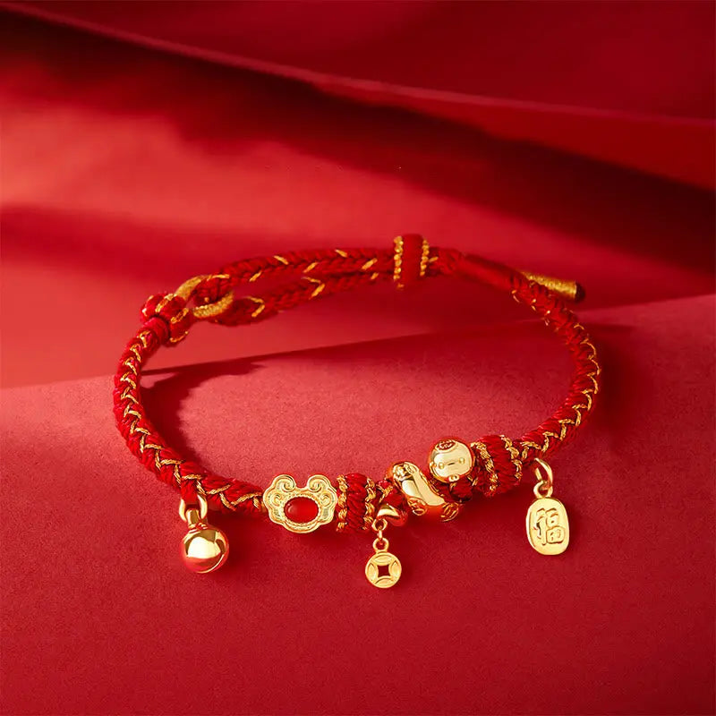 Buddha Stones Red String Red Agate Fu Character Year Of The Snake Protection Braided Bracelet BS
