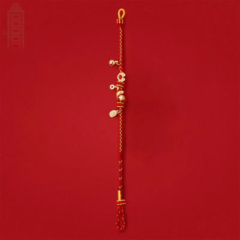Buddha Stones Red String Red Agate Fu Character Year Of The Snake Protection Braided Bracelet BS