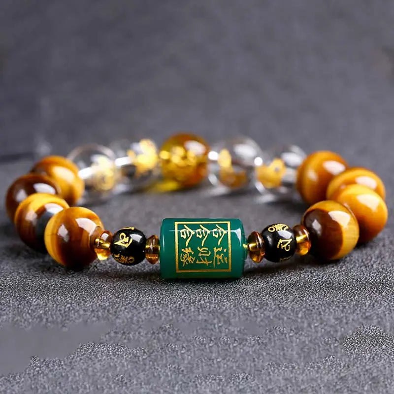 Buddha Stones Chinese Zodiac Tiger Eye White Crystal Courage Bracelet BS