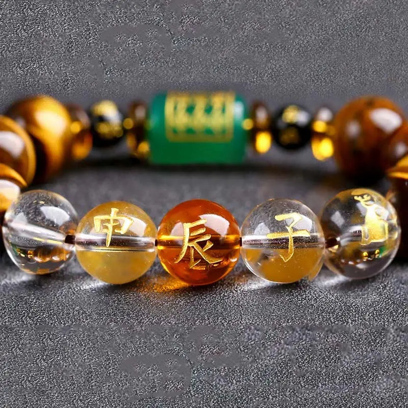 Buddha Stones Chinese Zodiac Tiger Eye White Crystal Courage Bracelet BS