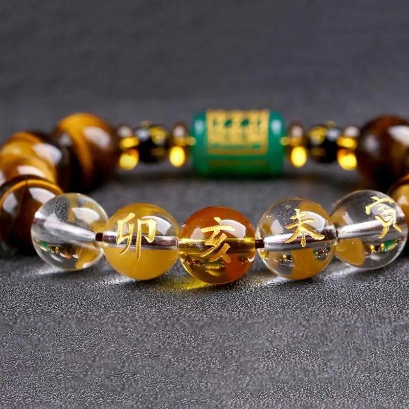 Buddha Stones Chinese Zodiac Tiger Eye White Crystal Courage Bracelet BS