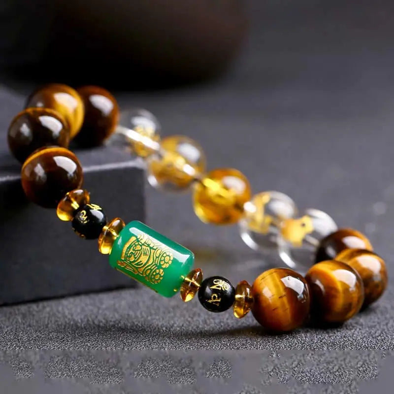 Buddha Stones Chinese Zodiac Tiger Eye White Crystal Courage Bracelet BS