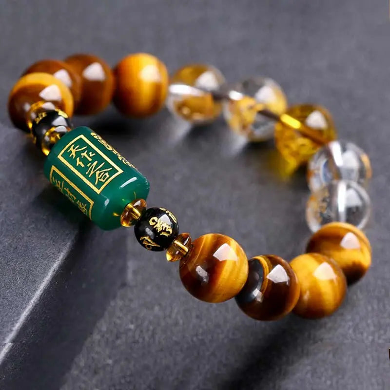 Buddha Stones Chinese Zodiac Tiger Eye White Crystal Courage Bracelet BS
