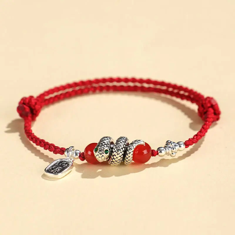 Buddha Stones Copper Fu Character Year Of The Snake Red String Luck Bracelet BS