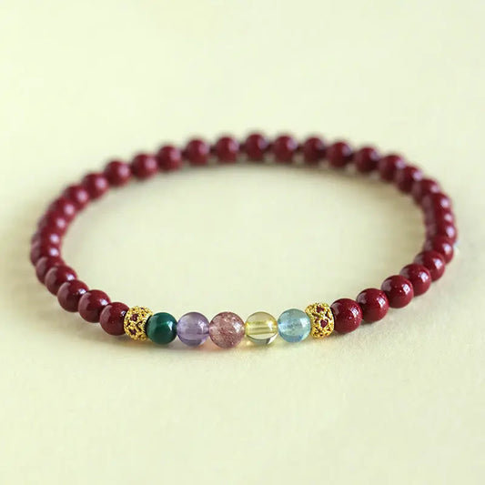Concentration Blessing Cinnabar Aquamarine Citrine Strawberry Quartz Amethyst Malachite Tiny Round Beads Bracelet Starymagic