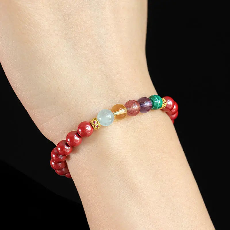 Buddha Stones Cinnabar Aquamarine Citrine Strawberry Quartz Amethyst Malachite Blessing Bracelet BS