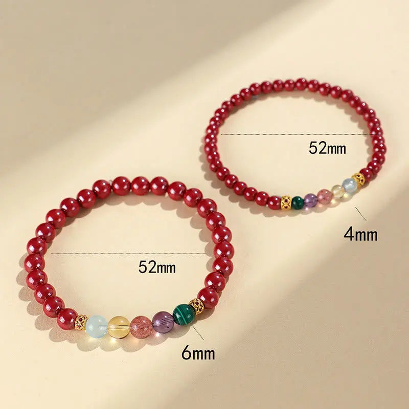 Buddha Stones Cinnabar Aquamarine Citrine Strawberry Quartz Amethyst Malachite Blessing Bracelet BS