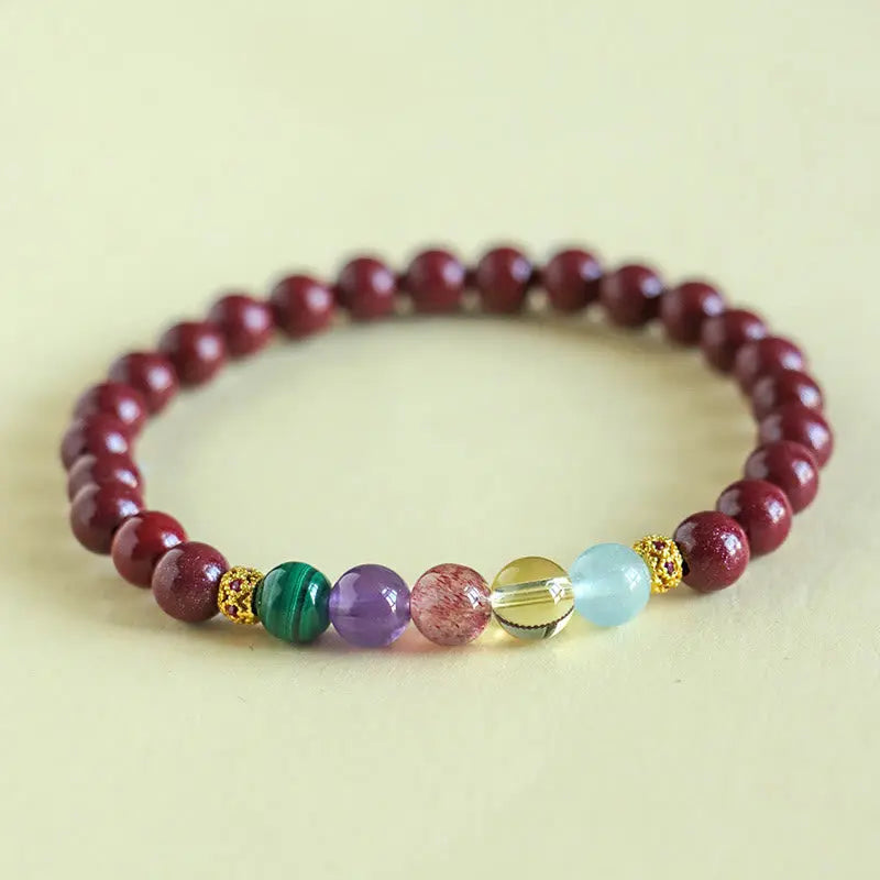 Buddha Stones Cinnabar Aquamarine Citrine Strawberry Quartz Amethyst Malachite Blessing Bracelet BS