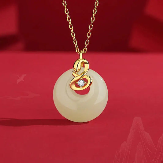 Buddha Stones 925 Sterling Silver Hetian Jade Year Of The Snake Peace Buckle Blessing Necklace Pendant BS
