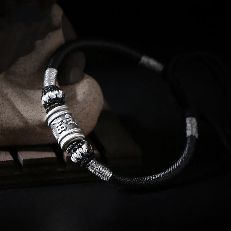 Buddha Stones Black String 999 Sterling Silver Six True Words Creativity Bracelet BS
