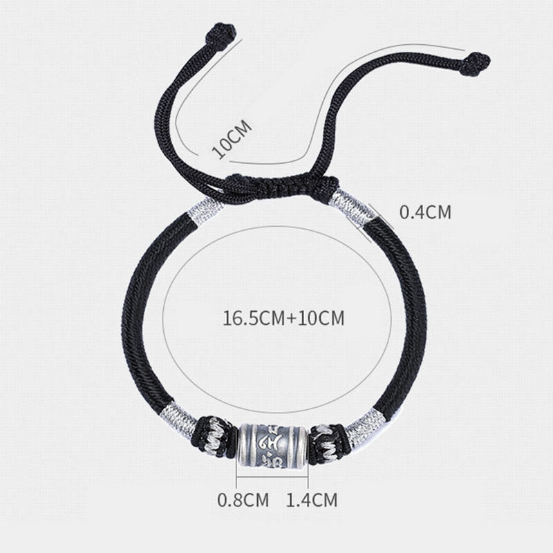 Buddha Stones Black String 999 Sterling Silver Six True Words Creativity Bracelet BS