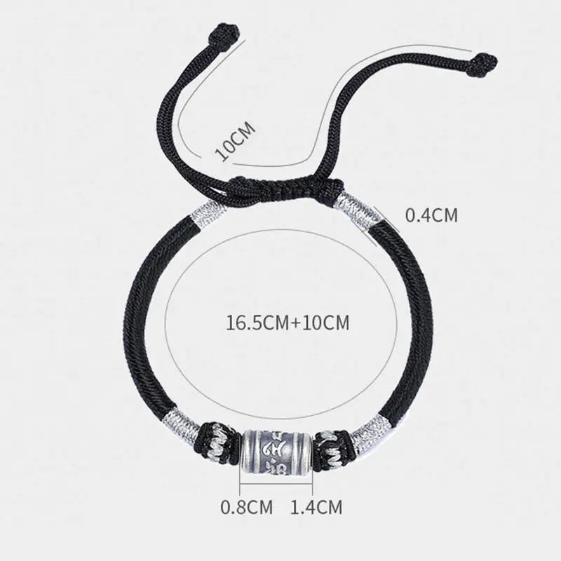 Buddha Stones Black String 999 Sterling Silver Six True Words Creativity Bracelet BS