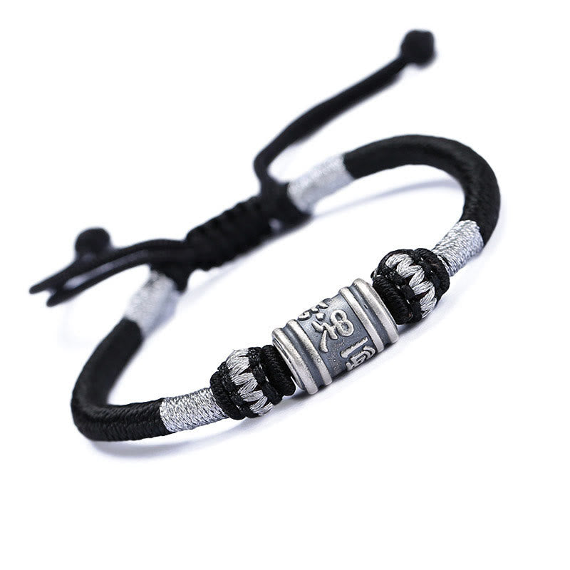 Buddha Stones Black String 999 Sterling Silver Six True Words Creativity Bracelet BS