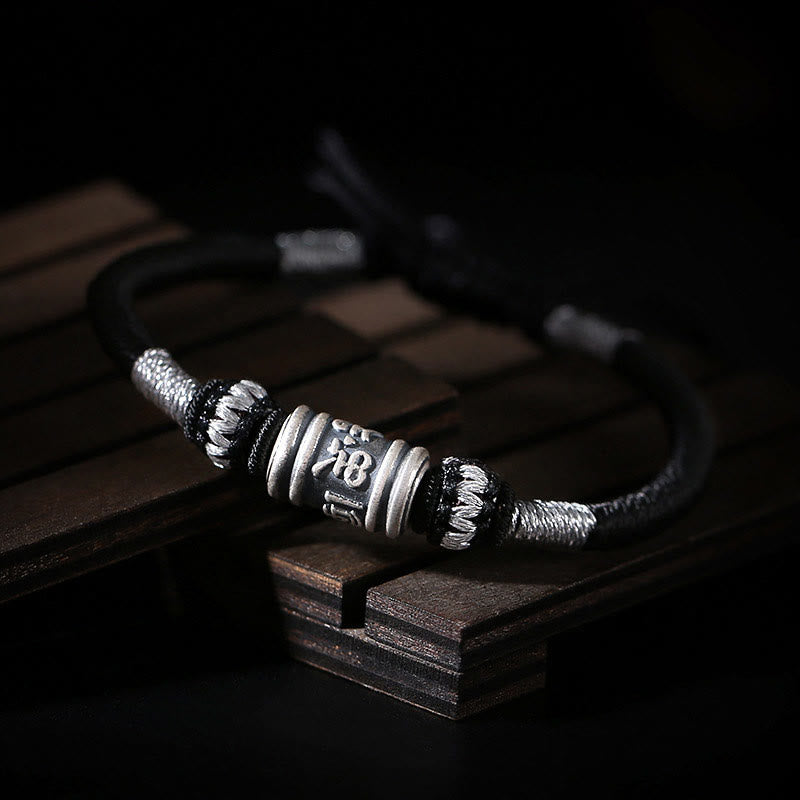 Buddha Stones Black String 999 Sterling Silver Six True Words Creativity Bracelet BS