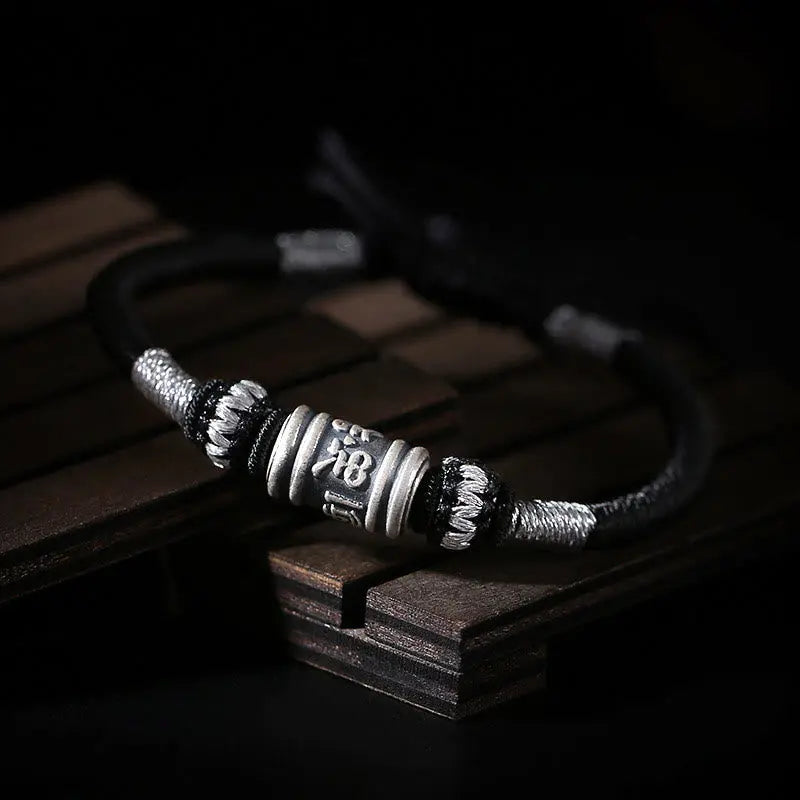Buddha Stones Black String 999 Sterling Silver Six True Words Creativity Bracelet BS
