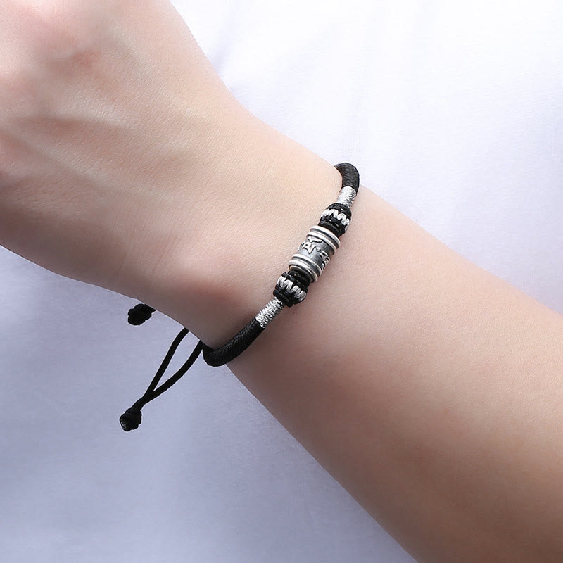 Buddha Stones Black String 999 Sterling Silver Six True Words Creativity Bracelet BS
