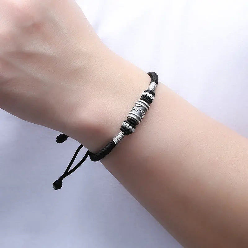 Buddha Stones Black String 999 Sterling Silver Six True Words Creativity Bracelet BS