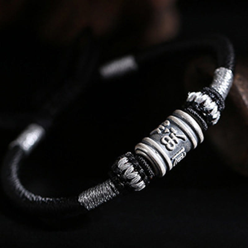 Buddha Stones Black String 999 Sterling Silver Six True Words Creativity Bracelet BS