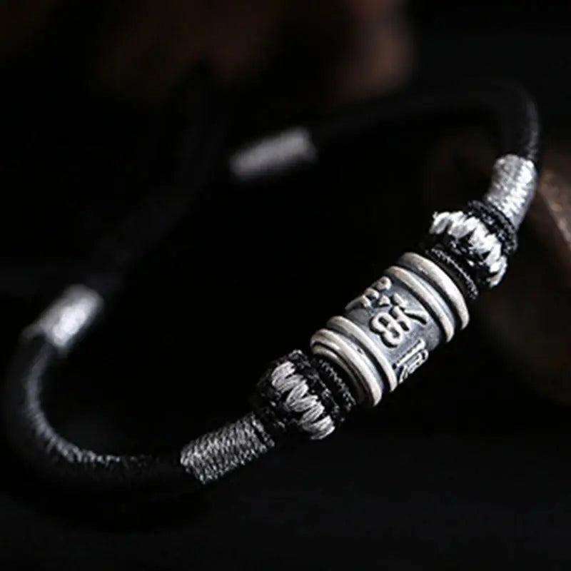 Buddha Stones Black String 999 Sterling Silver Six True Words Creativity Bracelet BS