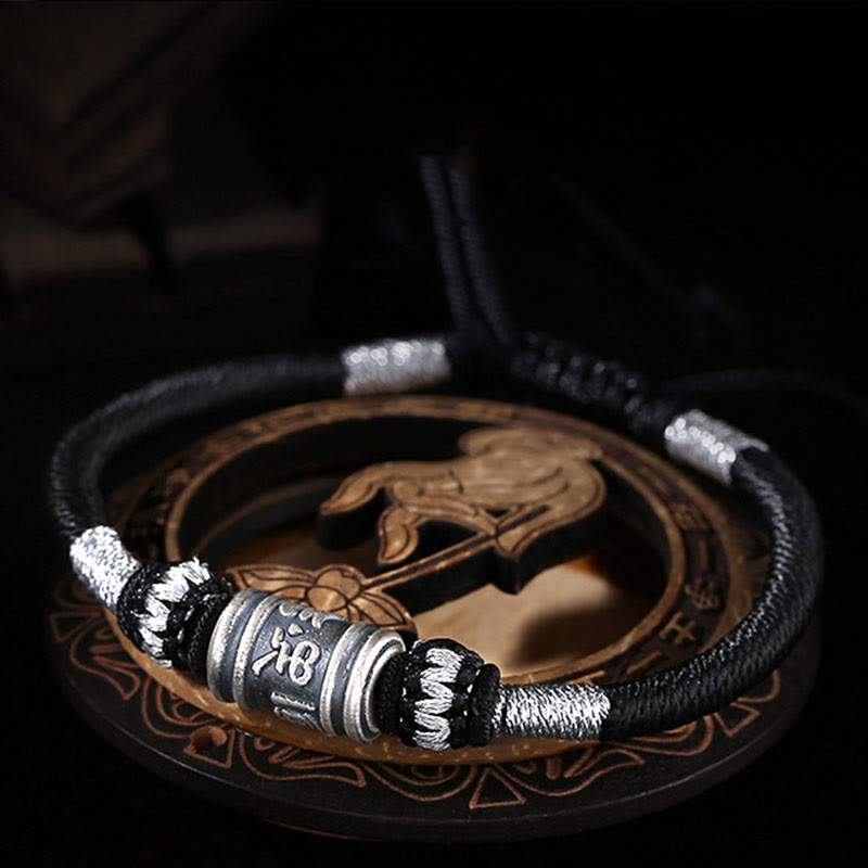 Buddha Stones Black String 999 Sterling Silver Six True Words Creativity Bracelet BS