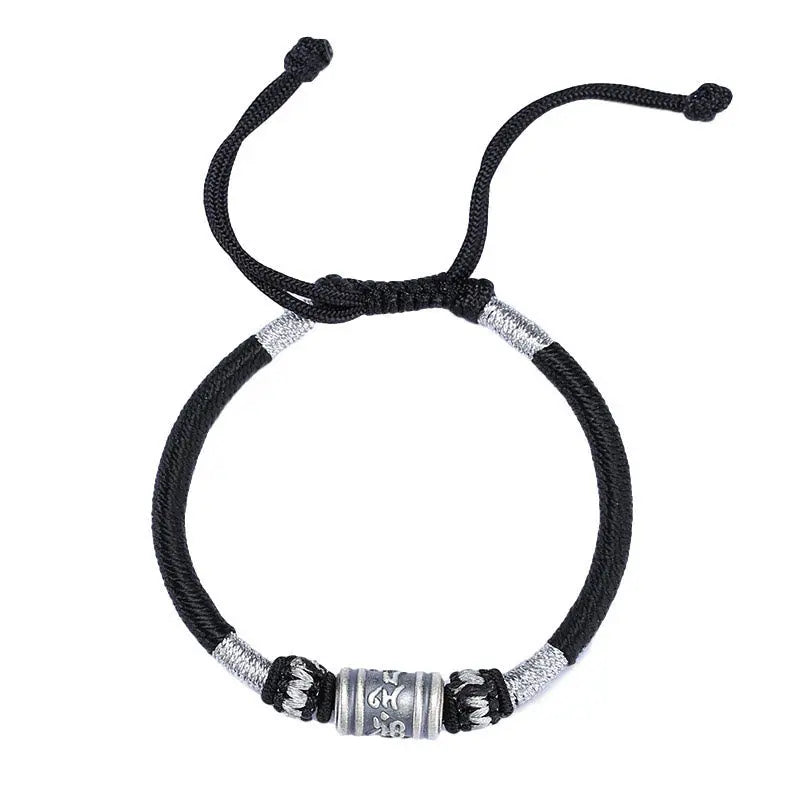Buddha Stones Black String 999 Sterling Silver Six True Words Creativity Bracelet BS