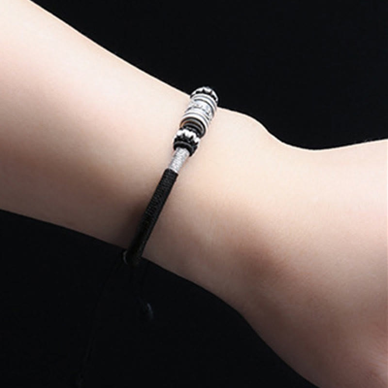 Buddha Stones Black String 999 Sterling Silver Six True Words Creativity Bracelet BS