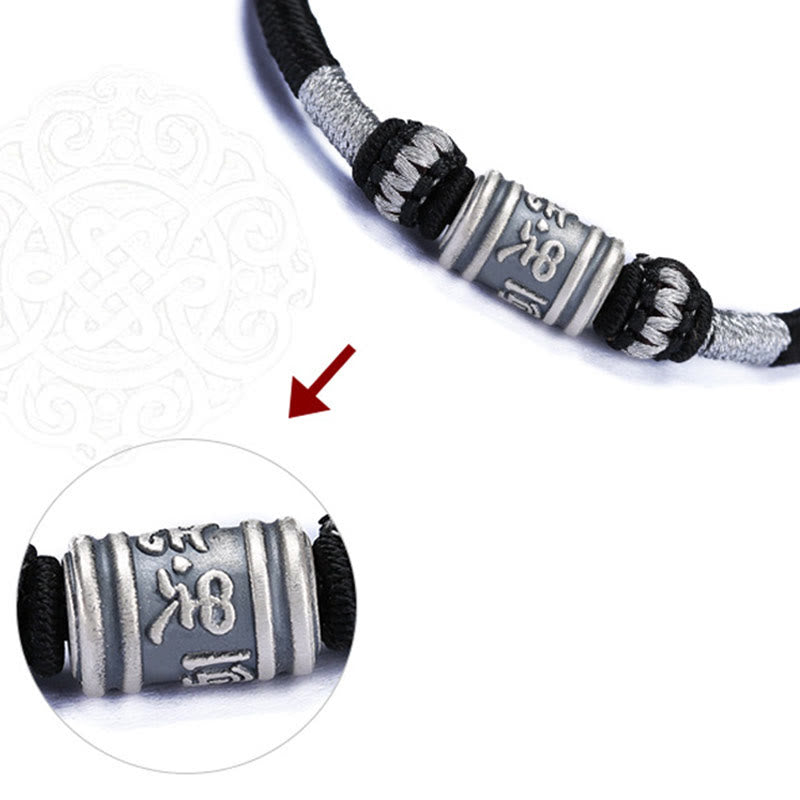 Buddha Stones Black String 999 Sterling Silver Six True Words Creativity Bracelet BS
