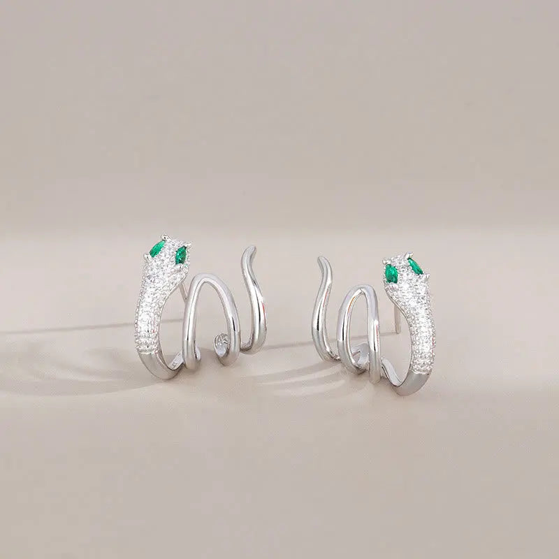Buddha Stones 925 Sterling Silver Green-eyed Snake Shape Year Of The Snake Harmony Earrings BS