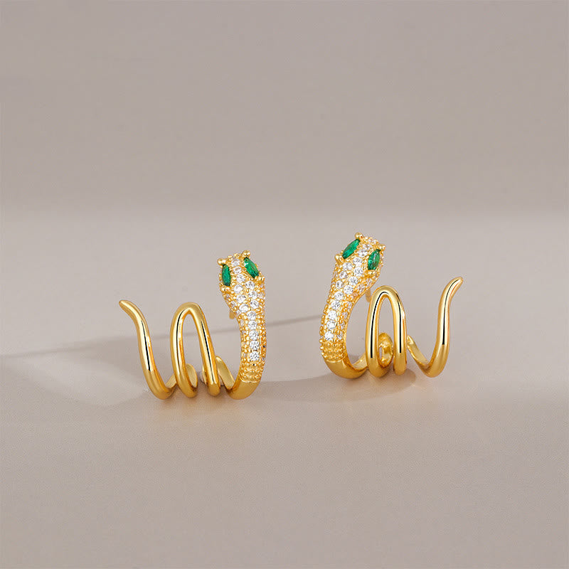 Buddha Stones 925 Sterling Silver Green-eyed Snake Shape Year Of The Snake Harmony Earrings BS