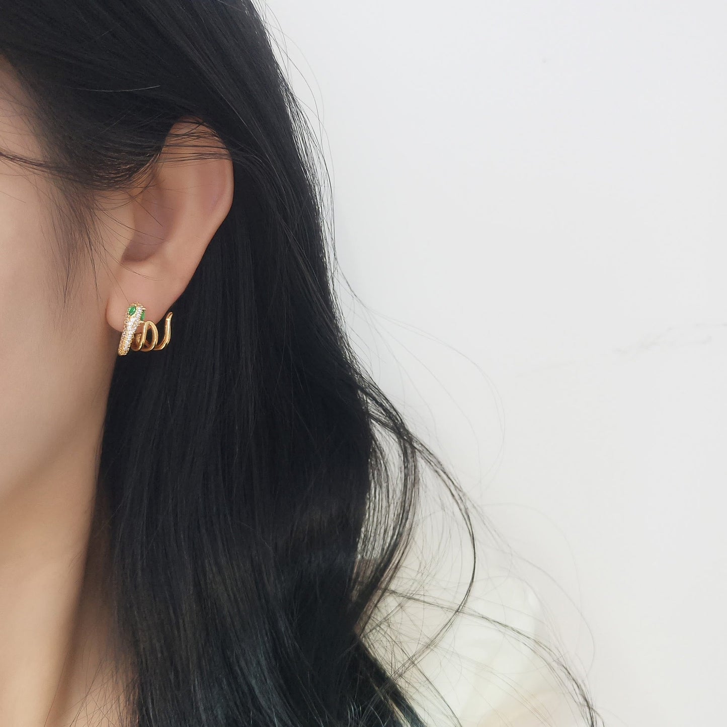 Buddha Stones 925 Sterling Silver Green-eyed Snake Shape Year Of The Snake Harmony Earrings BS