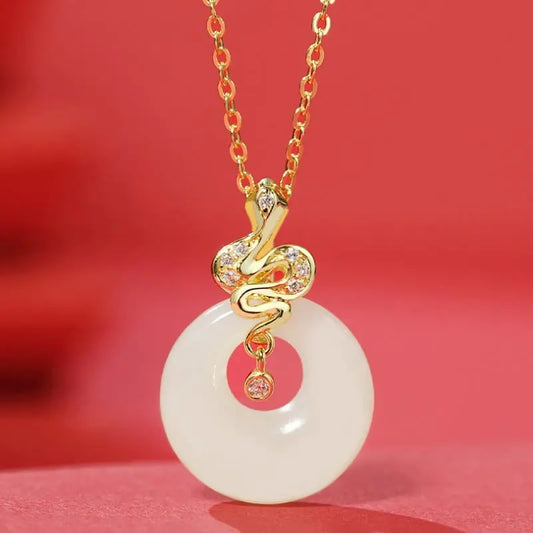 Buddha Stones 925 Sterling Silver Hetian Jade Year Of The Snake Peace Buckle Luck Blessing Necklace Pendant BS