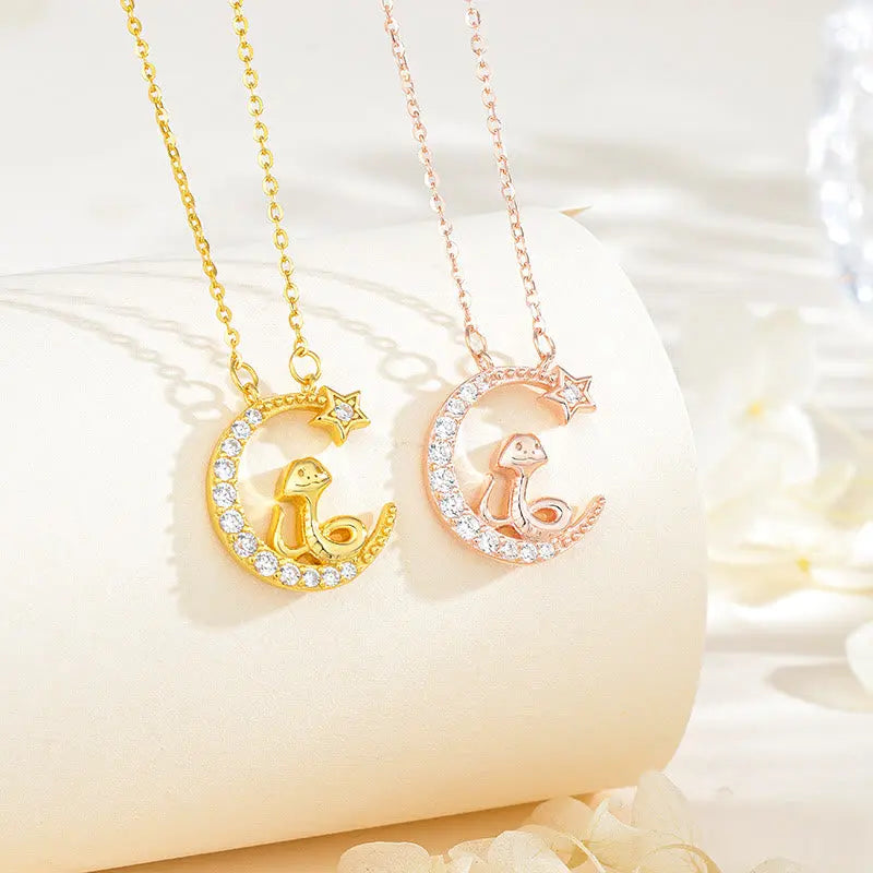 Buddha Stones 925 Sterling Silver Moon Snake Year Of The Snake Blessing Necklace Pendant BS