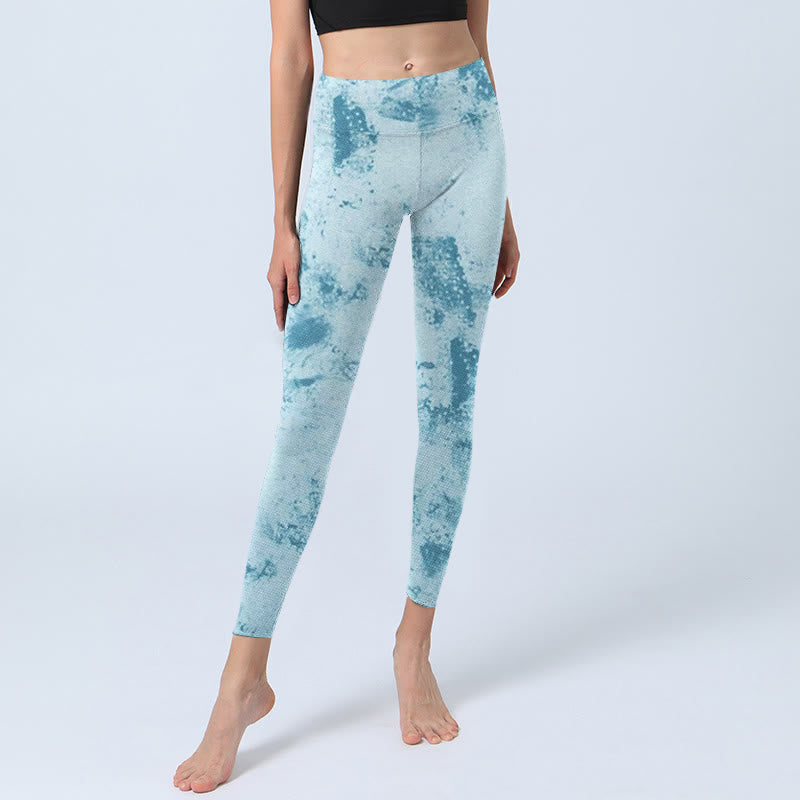 Buddha Stones Light Blue Tie-dye Print Gym Fitness Leggings Women's Yoga Pants BS