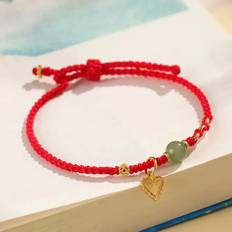 Abundance Luck 925 Sterling Silver Hetian Jade Bead Copper Coin Love Heart Charm Bracelet Starymagic