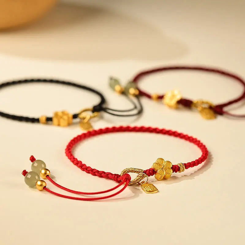 Fortune Prosperity Hetian Jade Small Peach Blossom Fu Character Charm String Bracelet Starymagic