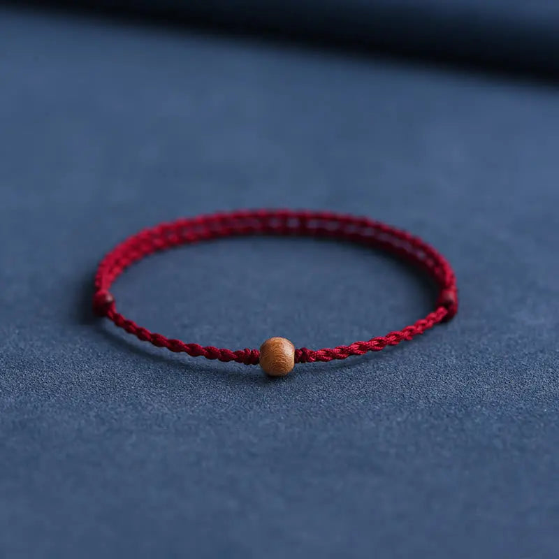Wealth Luck Natural Peach Wood Bead Braided Bracelet Starymagic
