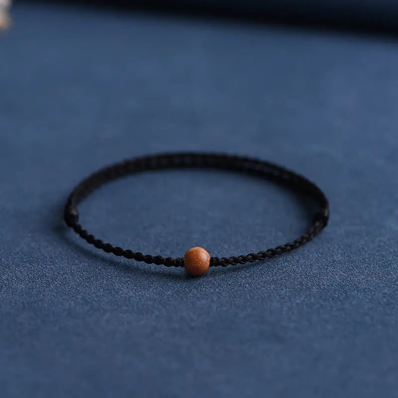 Wealth Luck Natural Peach Wood Bead Braided Bracelet Starymagic