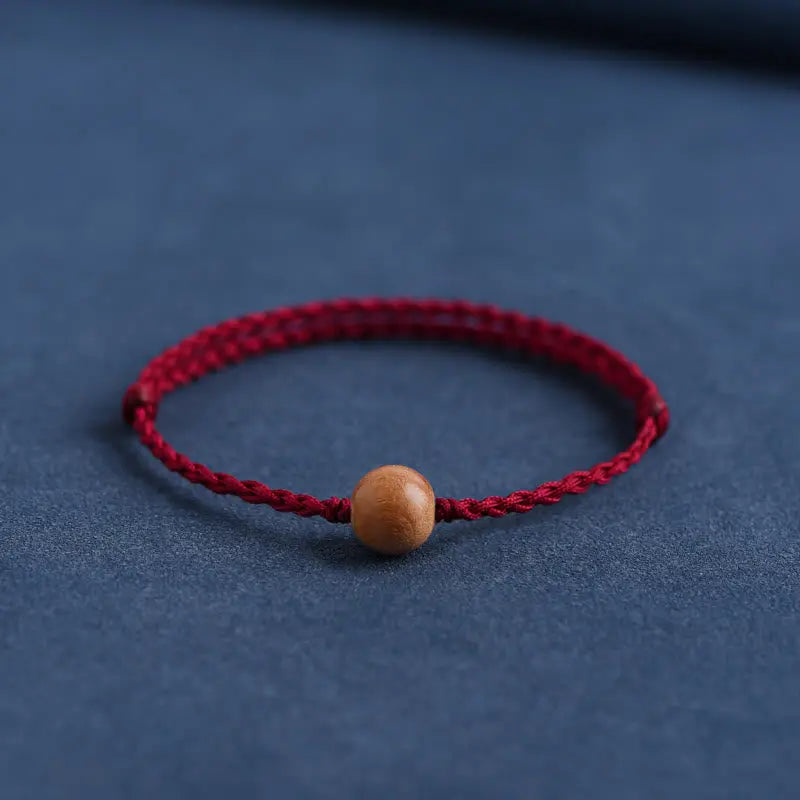 Buddha Stones Natural Peach Wood Bead Ward Off Evil Spirits Braided Bracelet BS
