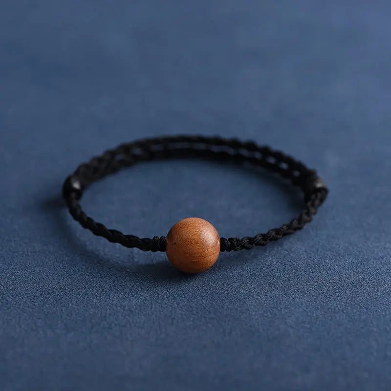 Buddha Stones Natural Peach Wood Bead Ward Off Evil Spirits Braided Bracelet BS