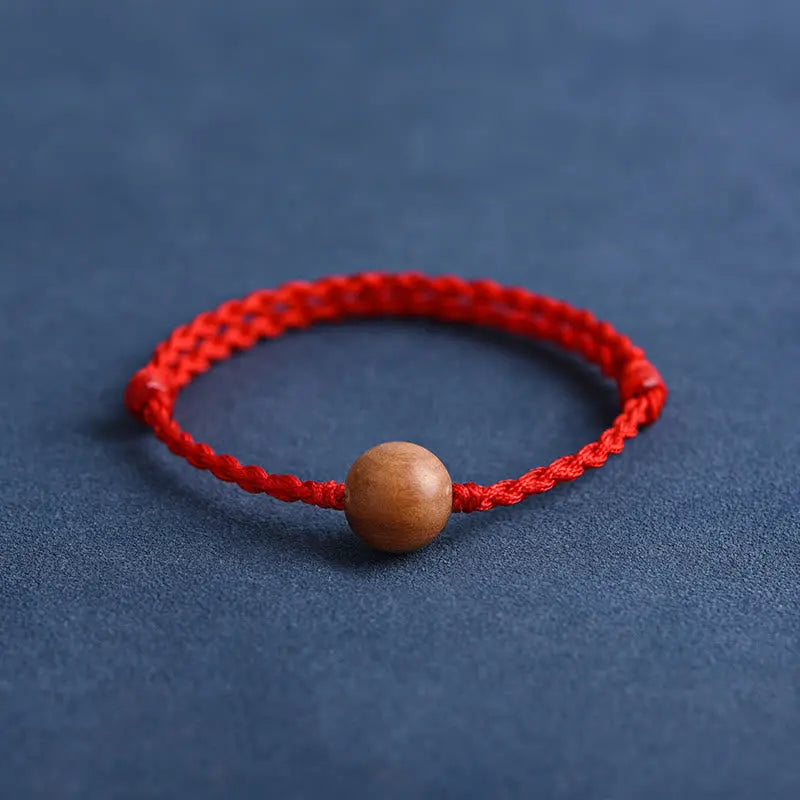 Buddha Stones Natural Peach Wood Bead Ward Off Evil Spirits Braided Bracelet BS