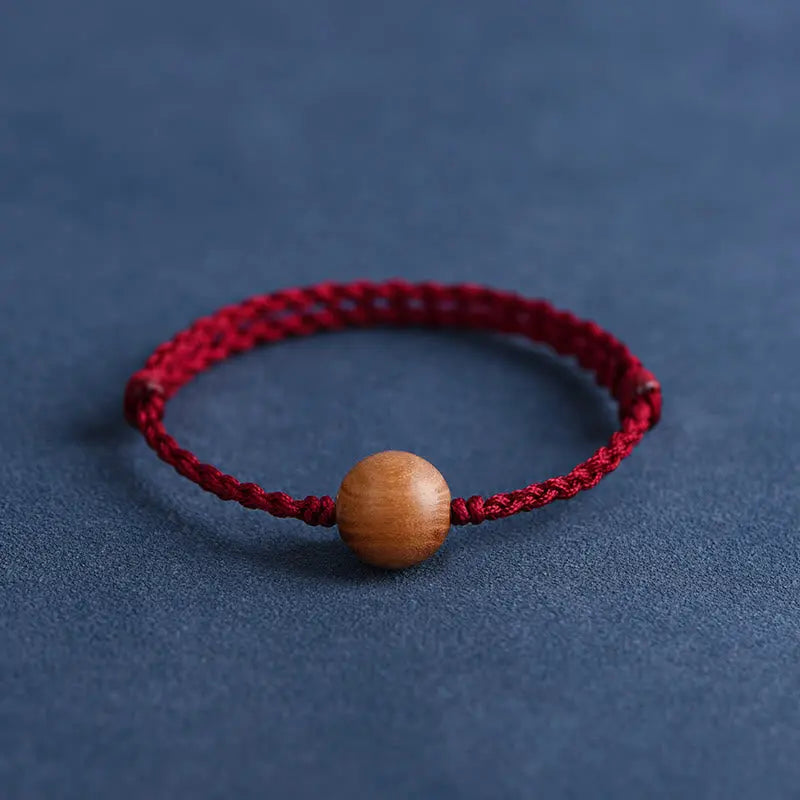 Buddha Stones Natural Peach Wood Bead Ward Off Evil Spirits Braided Bracelet BS