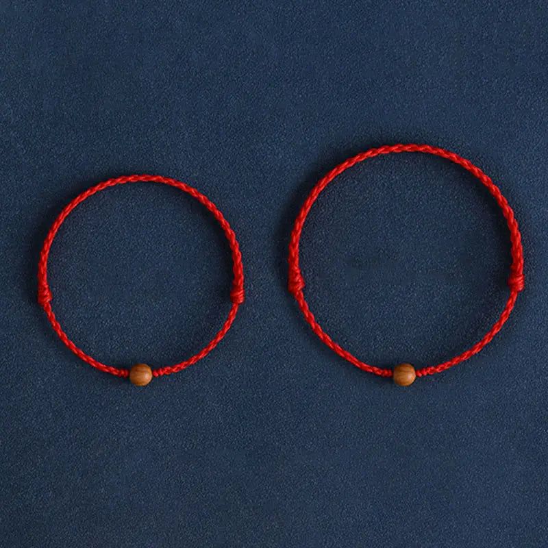Wealth Luck Natural Peach Wood Bead Braided Bracelet Starymagic