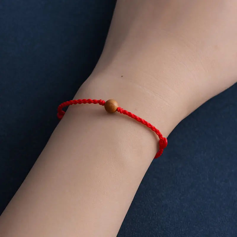 Buddha Stones Natural Peach Wood Bead Ward Off Evil Spirits Braided Bracelet BS