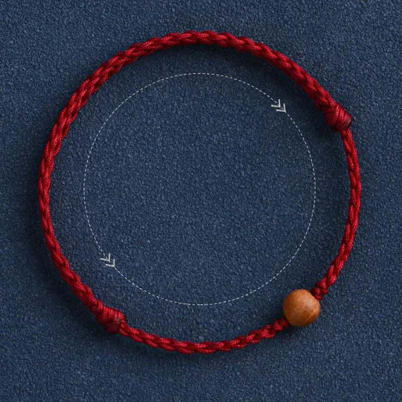 Wealth Luck Natural Peach Wood Bead Braided Bracelet Starymagic