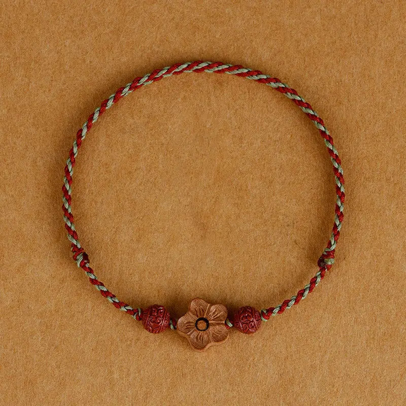 Buddha Stones Peach Wood Small Peach Blossom Cinnabar Wealth String Bracelet Anklet BS