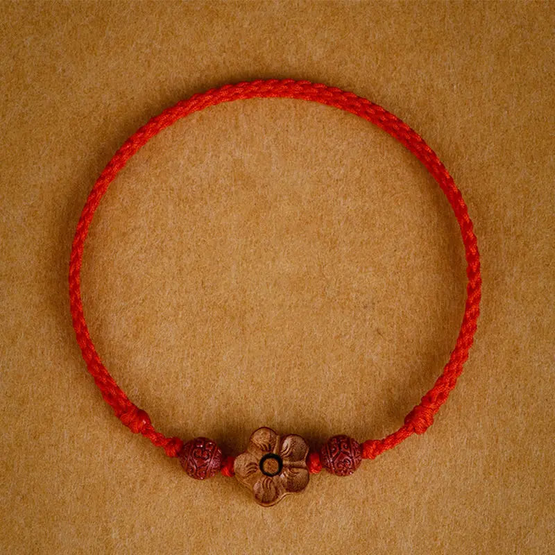 Buddha Stones Peach Wood Small Peach Blossom Cinnabar Wealth String Bracelet Anklet BS