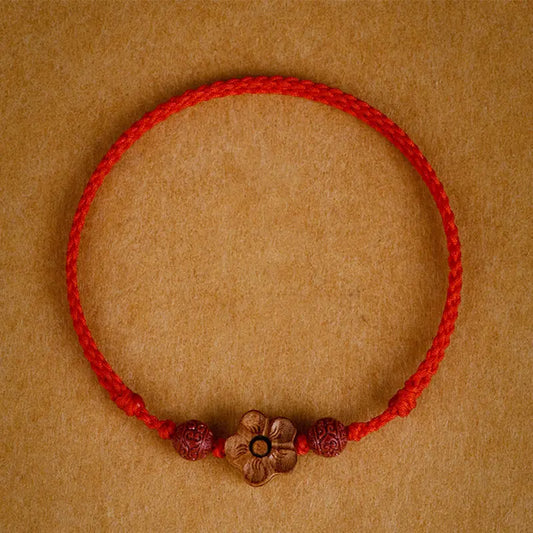 Ward Off Evil Spirits Peach Wood Small Peach Blossom Cinnabar String Bracelet Anklet Starymagic