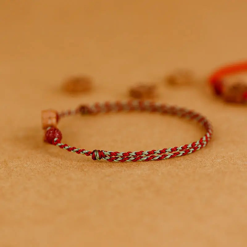 Buddha Stones Peach Wood Small Peach Blossom Cinnabar Wealth String Bracelet Anklet BS