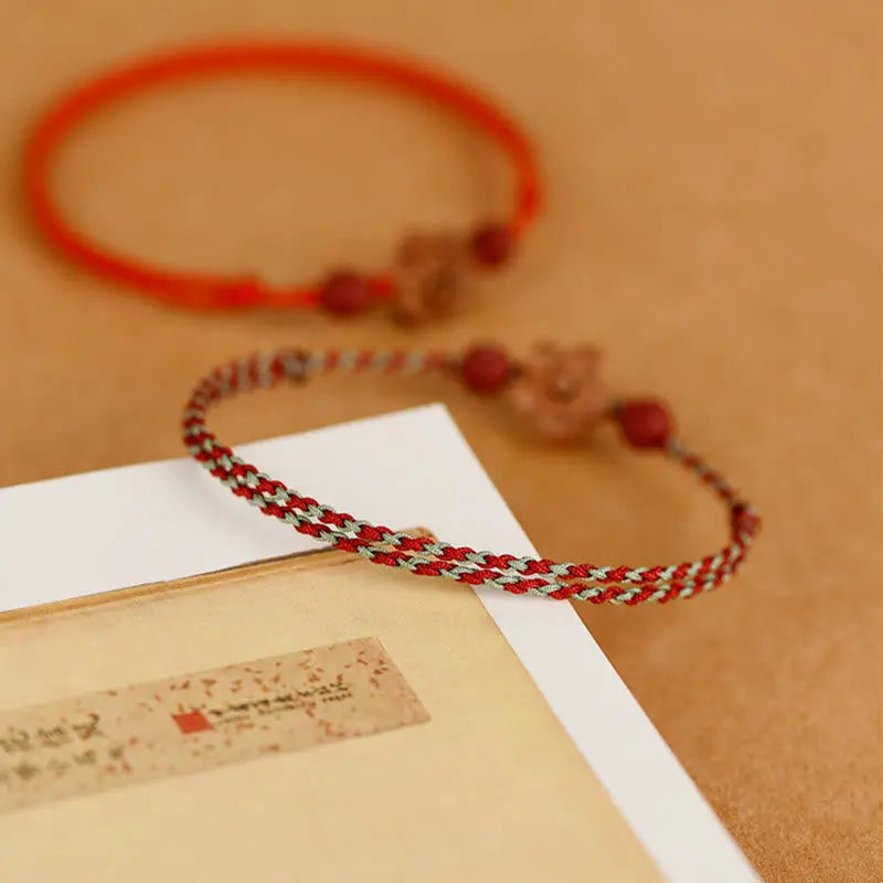 Buddha Stones Peach Wood Small Peach Blossom Cinnabar Wealth String Bracelet Anklet BS