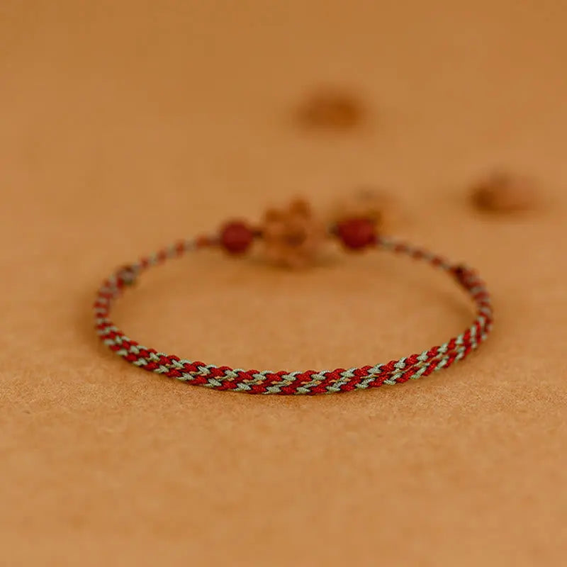 Buddha Stones Peach Wood Small Peach Blossom Cinnabar Wealth String Bracelet Anklet BS